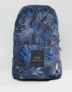 Синий нейлоновый рюкзак с принтом Armani Exchange - Синий