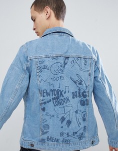 Джинсовая куртка с принтом на спине Jack & Jones Originals - Синий