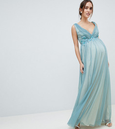 Платье макси из тюля с вышивкой Little Mistress Maternity - Синий