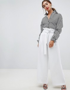 Широкие брюки со складками на талии River Island - Белый