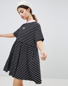 Свободное oversize-платье в полоску Lazy Oaf - Черный