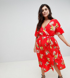 Платье миди с запахом и цветочным принтом Influence Plus - Красный