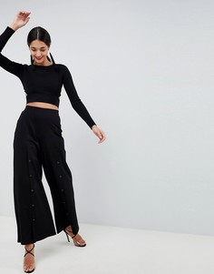 Брюки с широкими штанинами и кнопками ASOS DESIGN - Черный