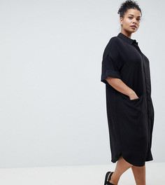Платье-рубашка с короткими рукавами и драпированными карманами ASOS DESIGN Curve - Черный