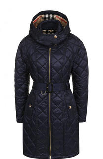 Стеганый пуховик с поясом и капюшоном Burberry