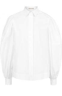 Однотонная хлопковая блуза с объемными рукавами Alaia