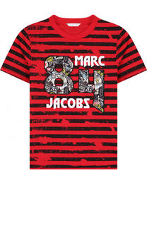 Хлопковая футболка в полоску с принтом Marc Jacobs