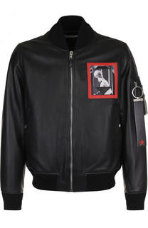 Кожаный бомбер с принтом на спине Givenchy