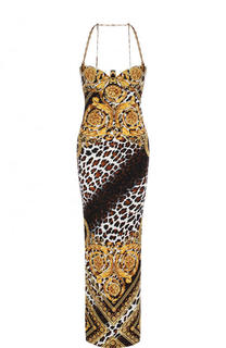 Шелковое платье-макси с открытой спиной и принтом Versace
