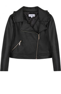 Кожаная куртка с косой молнией и оборками Simonetta