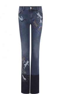 Расклешенные джинсы с потертостями и контрастной отделкой REDVALENTINO