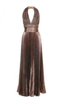 Шелковое плиссированное платье-макси с открытой спиной Elie Saab