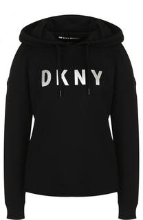 Хлопковая толстовка с капюшоном и разрезами на плечах DKNY