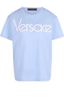 Хлопковая футболка с контрастным логотипом бренда Versace