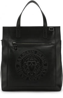 Кожаная сумка с фактурной отделкой Balmain