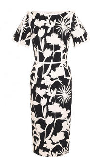 Приталенное хлопковое платье-миди с цветочным принтом Oscar de la Renta