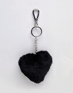 Пушистый брелок для ключей в форме сердца Monki - Черный