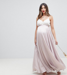 Атласная юбка макси с разрезом спереди по центру ASOS DESIGN Maternity - Серебряный