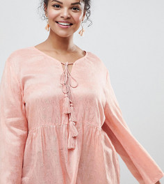 Блузка с цветочным рисунком, завязкой с кисточками и оборкой Glamorous Curve - Розовый
