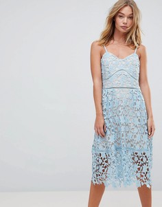 Кружевное платье миди с контрастной подкладкой Rd & Koko - Синий