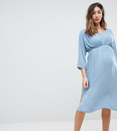 Платье в горошек с V-образным вырезом Mamalicious - Синий Mama.Licious