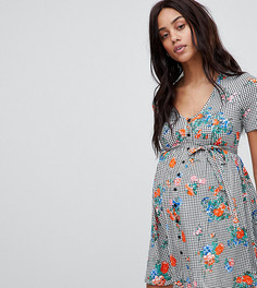 Сарафан в клетку на пуговицах и с цветочным принтом ASOS DESIGN Maternity - Мульти