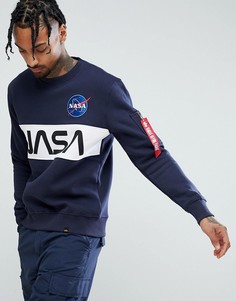 Сине-белый свитшот с круглым вырезом Alpha Industries Nasa - Темно-синий