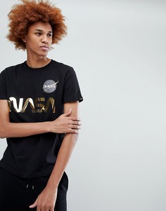 Черная футболка с золотистым принтом NASA Alpha Industries - Черный