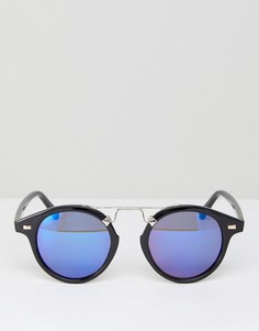 Круглые солнцезащитные очки с синими зеркальными стеклами 7x - Черный