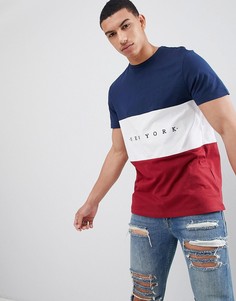 Красная футболка колор блок с надписью NYC New Look - Красный