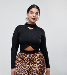 Кроп-топ с запахом Lasula Plus - Черный