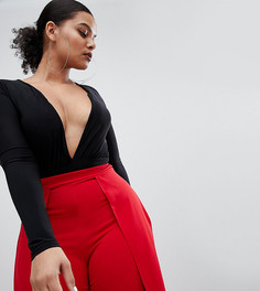 Трикотажное боди с глубоким вырезом Lasula Plus - Черный