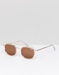 Круглые солнцезащитные очки в золотистой оправе Quay Australia - Золотой