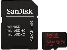Карта памяти microSDHC UHS-I SANDISK Extreme 128 ГБ, 100 МБ/с, Class 10, SDSQXAF-128G-GN6MA, 1 шт., переходник SD