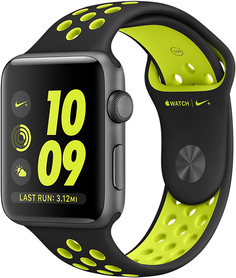 Умные часы Apple Watch Nike+ 38 мм, корпус из алюминия цвета «серый космос», спортивный ремешок Nike цвета «черный/салатовый»