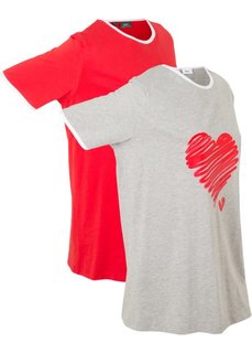 Удлиненная футболка (2 шт.) (светло-серый меланж/клубничный) Bonprix