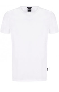 Однотонная хлопковая футболка с V-образным вырезом BOSS