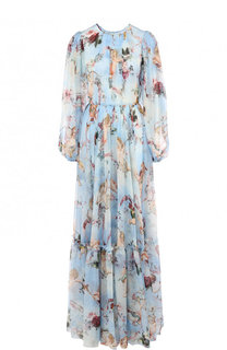 Приталенное шелковое платье-макси с принтом Dolce &amp; Gabbana