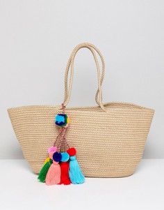 Пляжная сумка-мешок из джута с разноцветными кисточками America & Beyond - Мульти