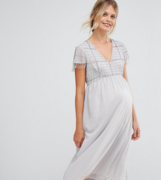 Платье миди для беременных с бахромой и пайетками Maya Maternity - Серебряный