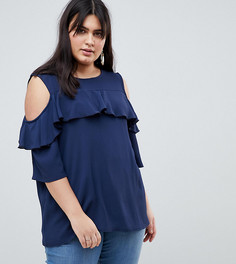 Блузка с вырезами на плечах и оборками Lovedrobe - Темно-синий