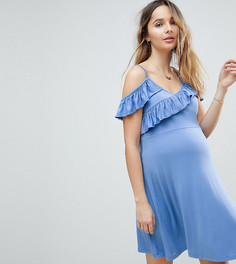 Платье с открытыми плечами и оборками ASOS MATERNITY - Синий