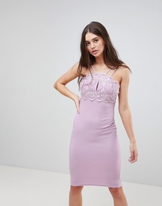 Облегающее платье с двойными бретельками и кружевом Ax Paris - Фиолетовый