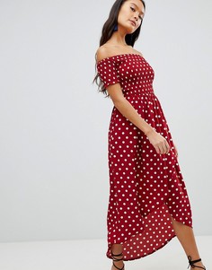 Платье макси в горошек с открытыми плечами Parisian - Красный