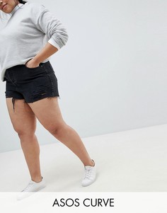 Черные джинсовые шорты с необработанным краем и прорехами ASOS DESIGN Curve - Черный