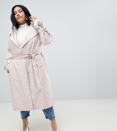 Пальто в клетку с поясом ASOS DESIGN Curve - Фиолетовый