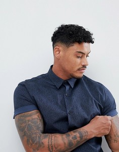 Темно-синяя приталенная рубашка с принтом пейсли River Island - Темно-синий