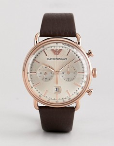 Часы с хронографом и коричневым кожаным ремешком Emporio Armani AR11106 43 мм - Коричневый