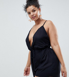 Пляжный ромпер с отделкой ASOS DESIGN Curve - Черный