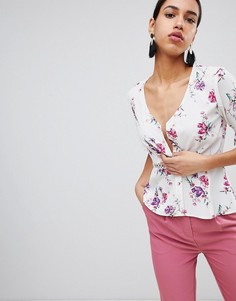 Чайная блузка с ажурной отделкой и цветочным принтом в винтажном стиле Fashion Union - Белый